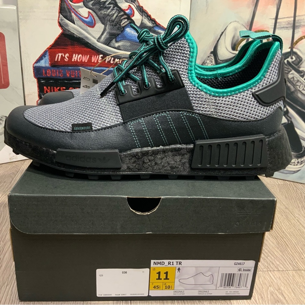 New Mens Adidas Originals NMD R1 TR Running Shoes 10 Black Teal